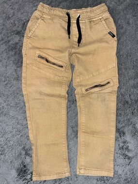 Buffalo David Bitton Kids Khaki Cargo Joggers with Black Drawstring